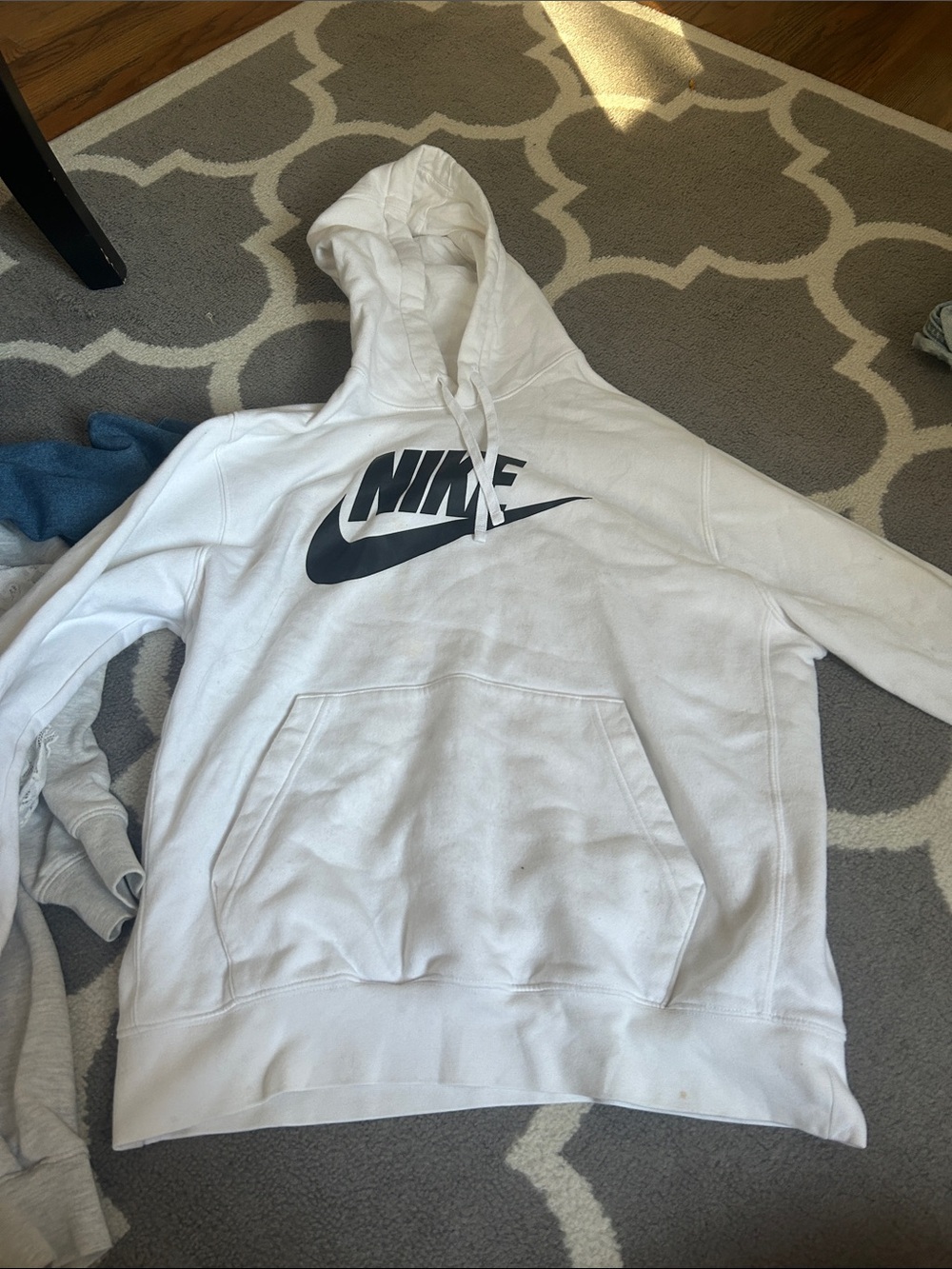 Nike White Crewneck Hoodie with Black Swoosh Logo